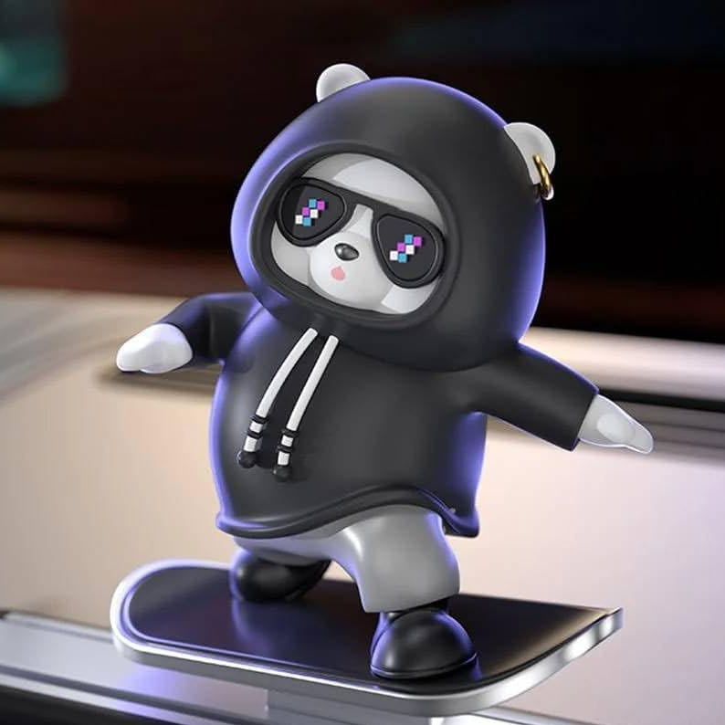 skateboarding panda car dashboard toy