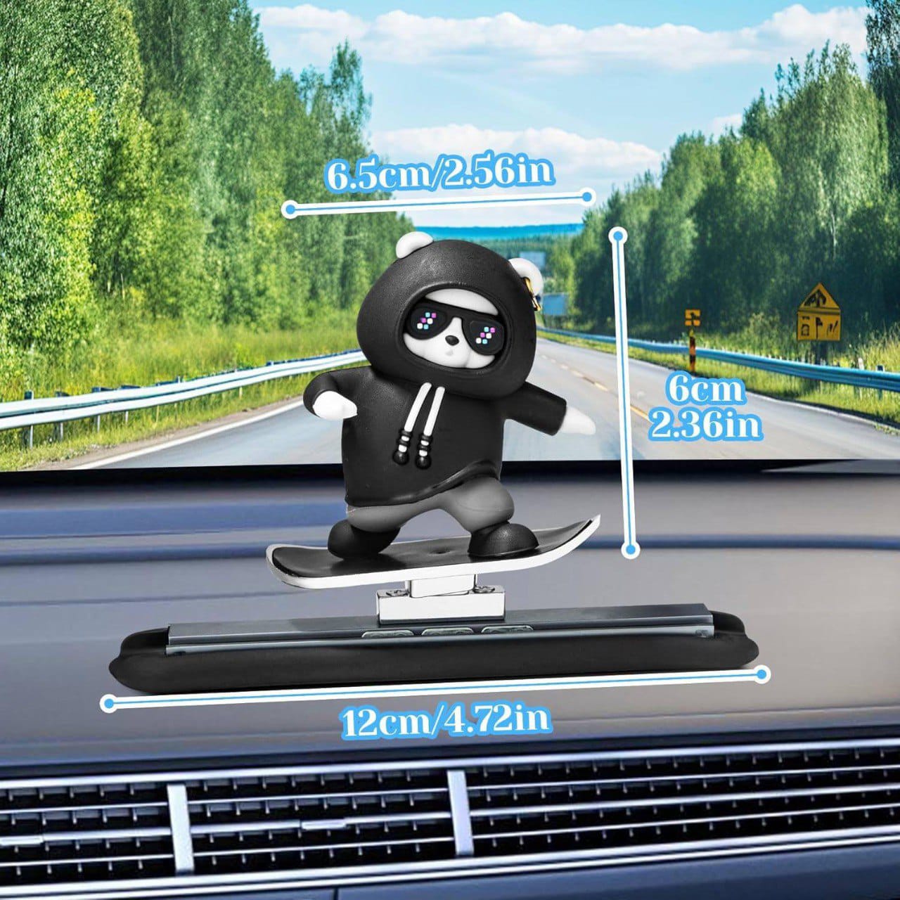 skateboarding panda car dashboard toy
