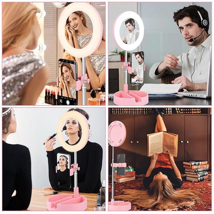 Makeup Mirror with Mobile Phone Holder and Led Ring Light