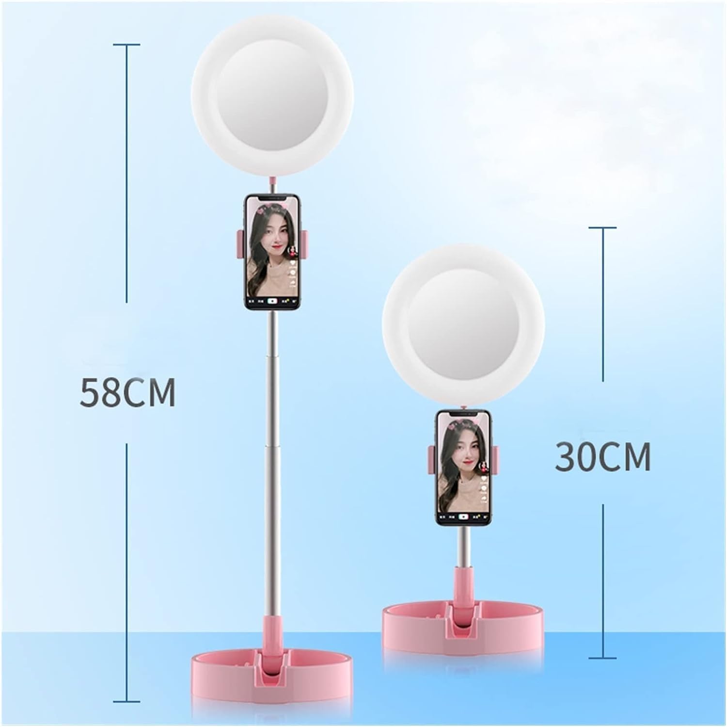 Makeup Mirror with Mobile Phone Holder and Led Ring Light