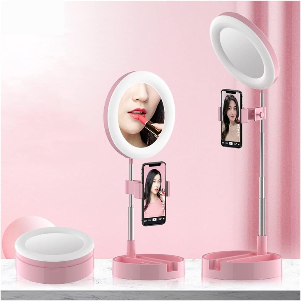 Makeup Mirror with Mobile Phone Holder and Led Ring Light