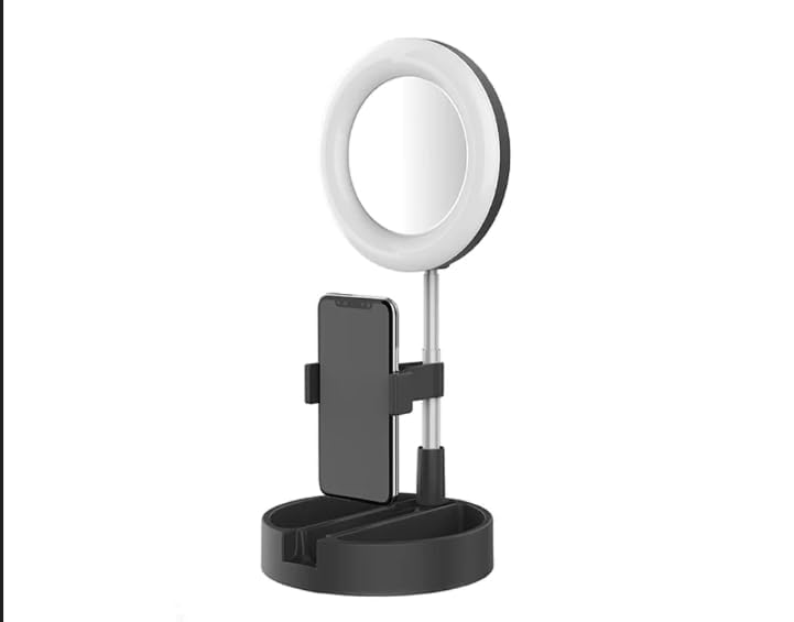 Makeup Mirror with Mobile Phone Holder and Led Ring Light