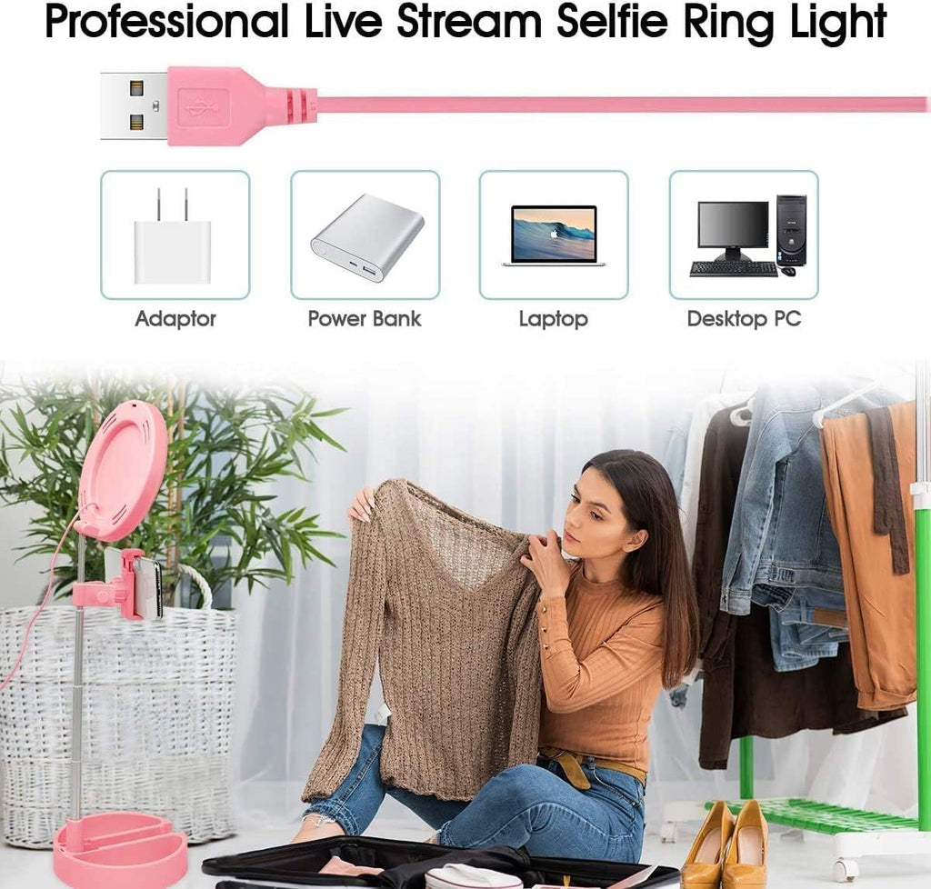 Makeup Mirror with Mobile Phone Holder and Led Ring Light
